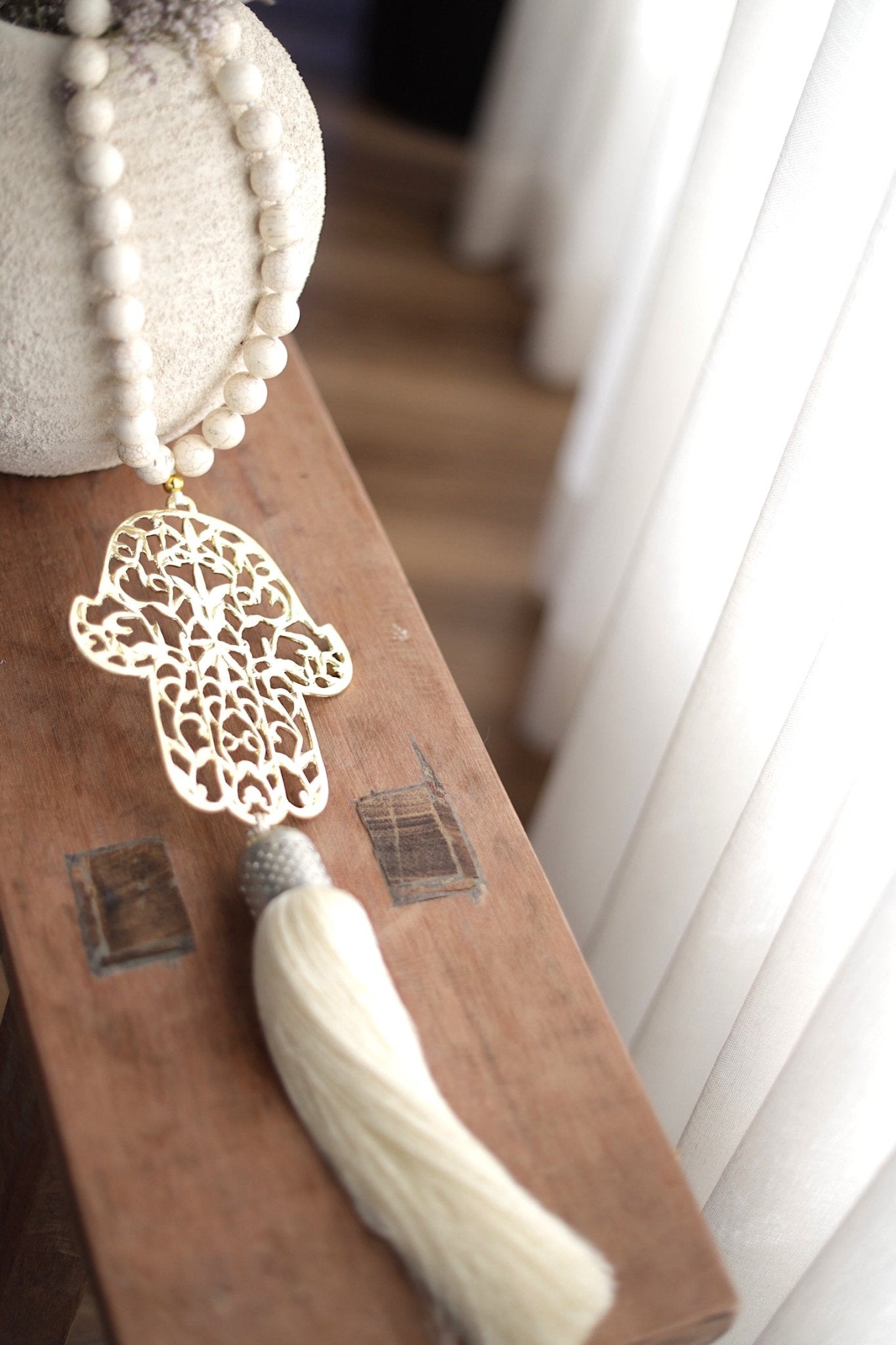 Gold Hamsa Wall Hanging with Howlite Stones - Protective Home Decor - Stylish Luck Home Decor | Hamsa \ Hand Of Fatima | Good Luck Gifts