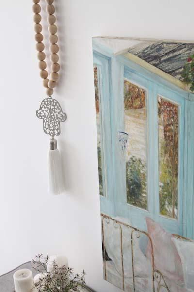 Hamsa Hand Wall Decor with Natural Wood Bead