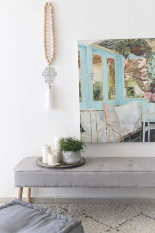 Hamsa Hand Wall Decor with Natural Wood Bead