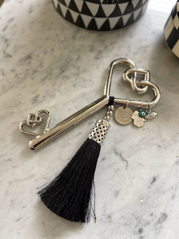 Endless love key blessing good luck charm with Silver evil eye - stylish luck home decor