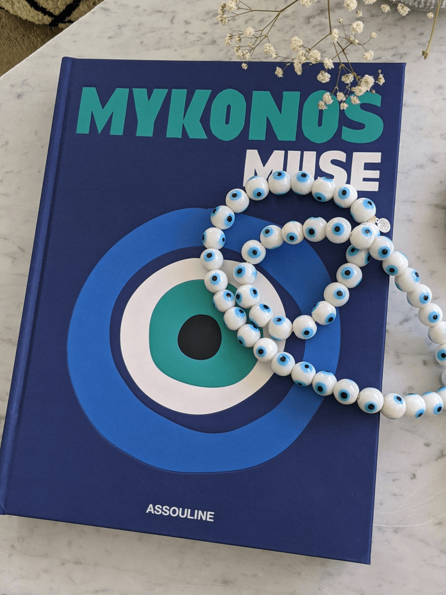 Evil eye glass beads home decor necklace with white silk tassel - White - stylish luck home decor