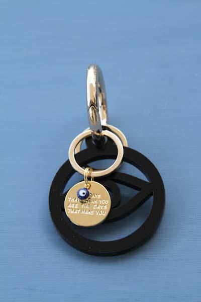 Black elegant Evil eye key holder with Gold plated key holder - stylish luck home decor