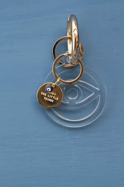 Clear Transparent elegant Evil eye key holder with Gold plated key holder - stylish luck home decor