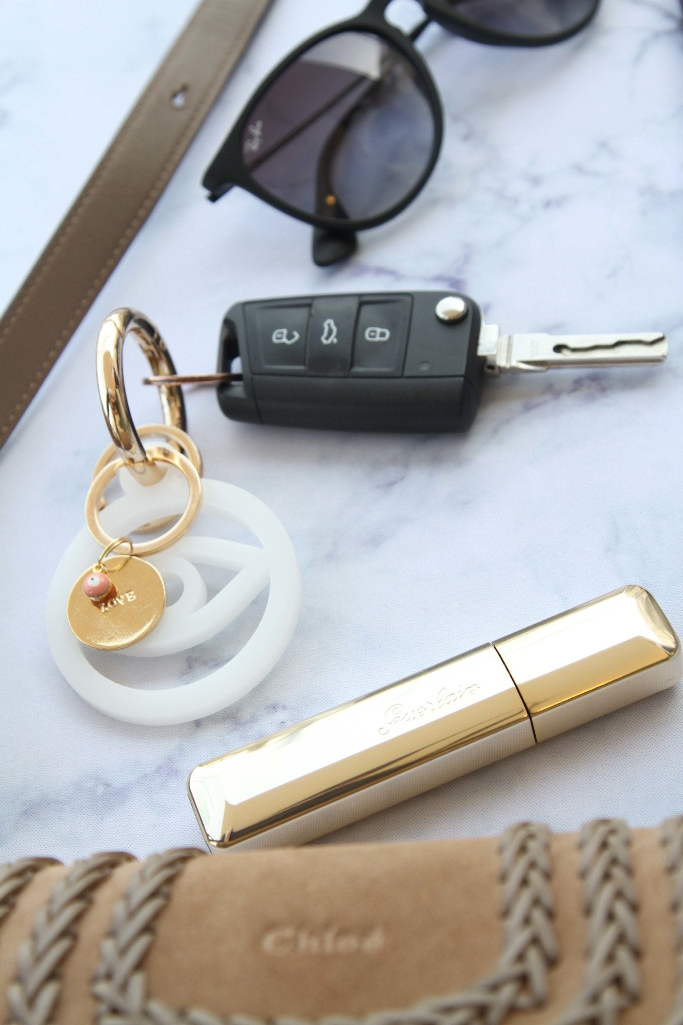 White elegant Evil eye key holder with Gold plated key holder - stylish luck home decor