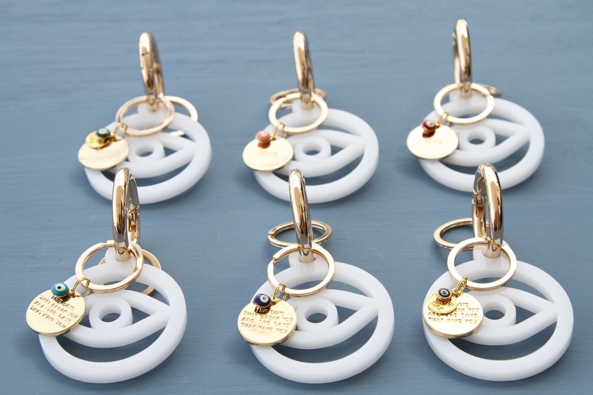 White elegant Evil eye key holder with Gold plated key holder - stylish luck home decor