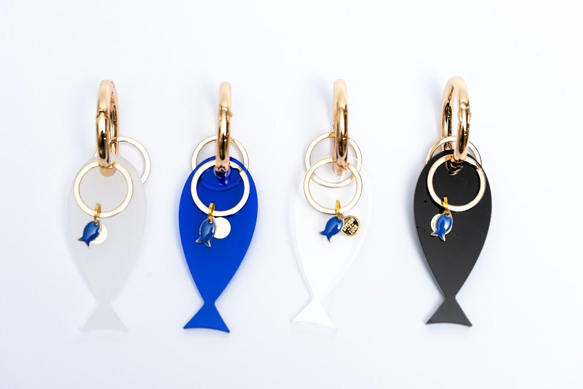 Fish lucky charm - key holder Blue acrylic Gold plated key holder - stylish luck home decor