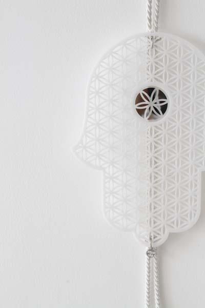 Hamsa acrylic with flower of life element - white - stylish luck home decor