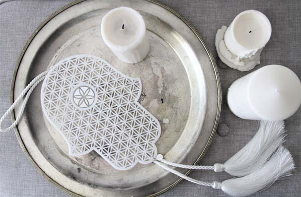 Hamsa acrylic with flower of life element - white - stylish luck home decor