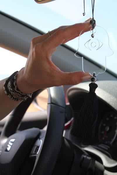 Clear Transparent Hamsa charm for car - with Black tassel - stylish luck home decor