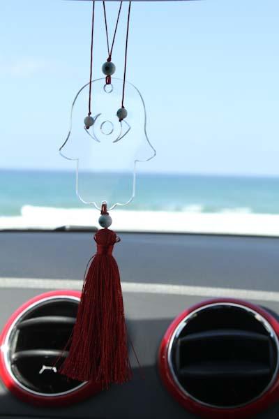 Clear Transparent Hamsa charm for car - with Red tassel - stylish luck home decor