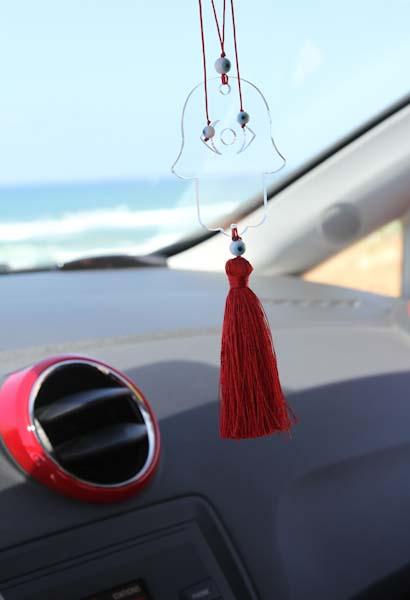 Clear Transparent Hamsa charm for car - with Red tassel - stylish luck home decor
חמסה לרכב