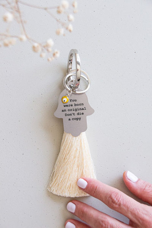 Hamsa mantra key chain with tassel - Stylish Luck Home Decor | Hamsa \ Hand Of Fatima | Good Luck Gifts
