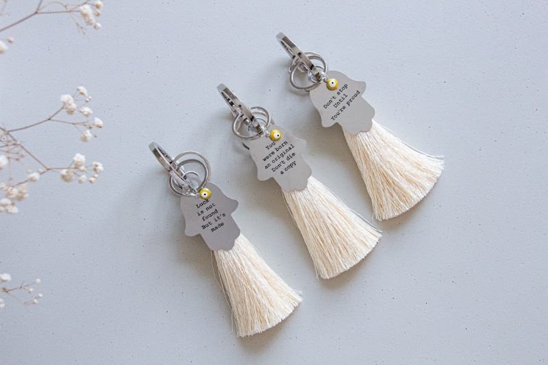 Hamsa mantra key chain with tassel - Stylish Luck Home Decor | Hamsa \ Hand Of Fatima | Good Luck Gifts