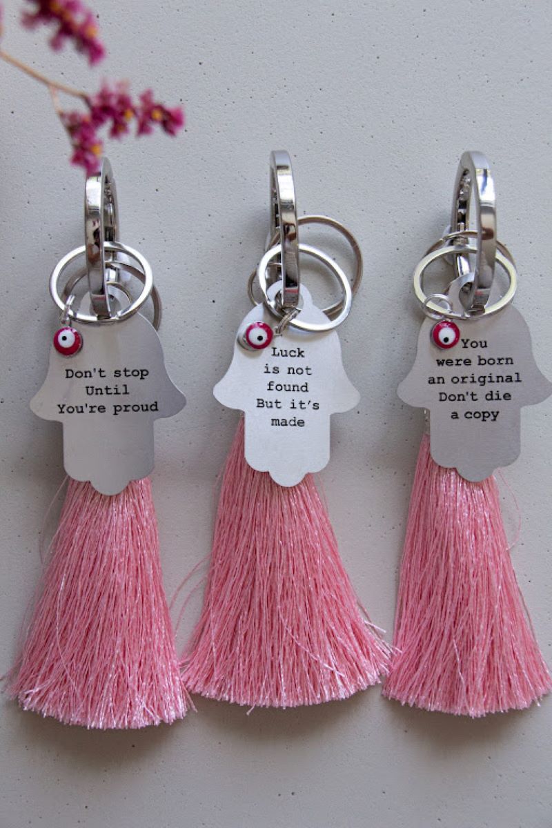 Hamsa mantra key chain with tassel - Stylish Luck Home Decor | Hamsa \ Hand Of Fatima | Good Luck Gifts