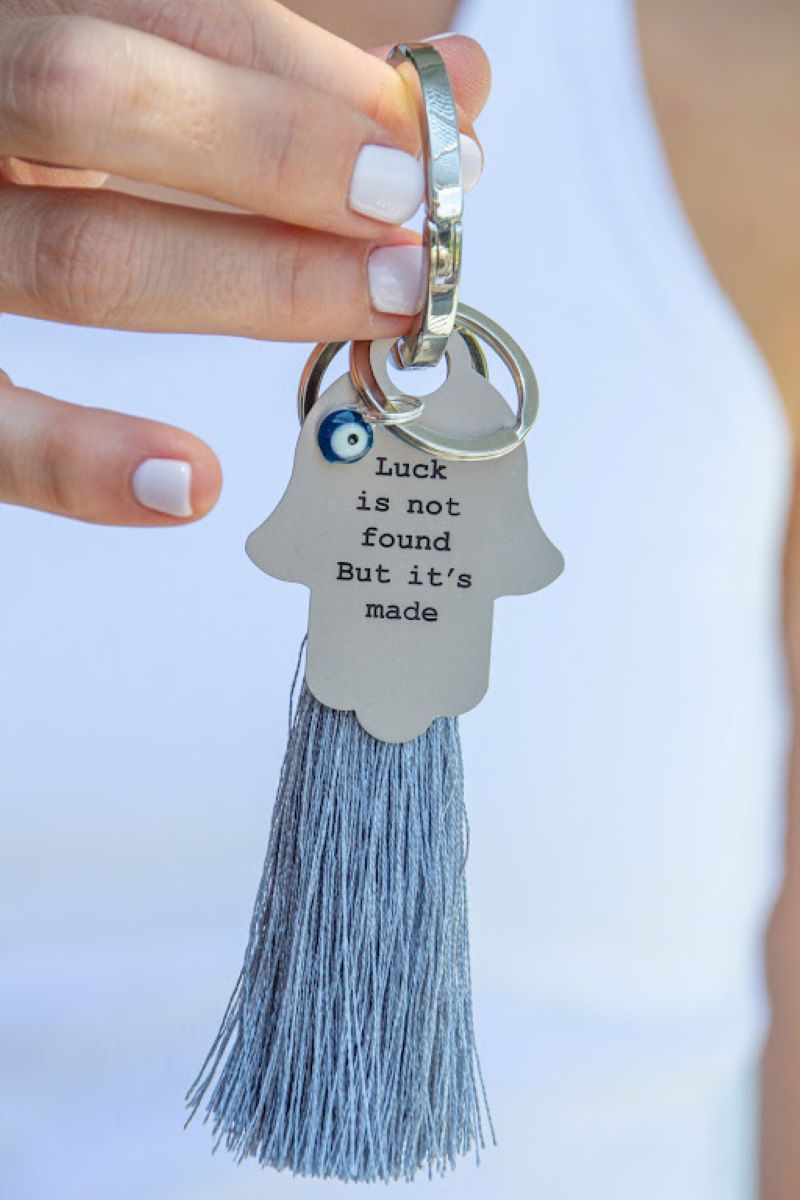 Hamsa mantra key chain with tassel - Stylish Luck Home Decor | Hamsa \ Hand Of Fatima | Good Luck Gifts