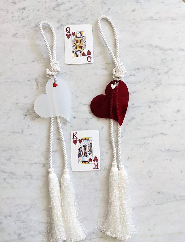 Couple acrylic Hearts for hanging Red & white with tassel