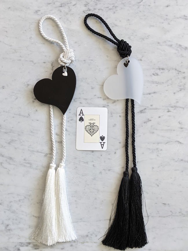 Couple acrylic Hearts for hanging Black & white with tassel