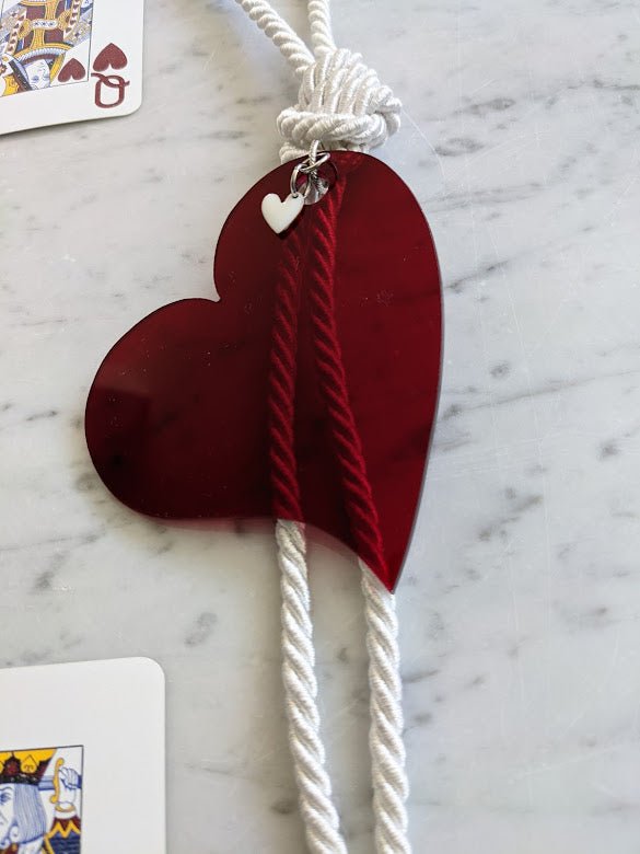 Couple acrylic Hearts for hanging Red & white with tassel - stylish luck home decor