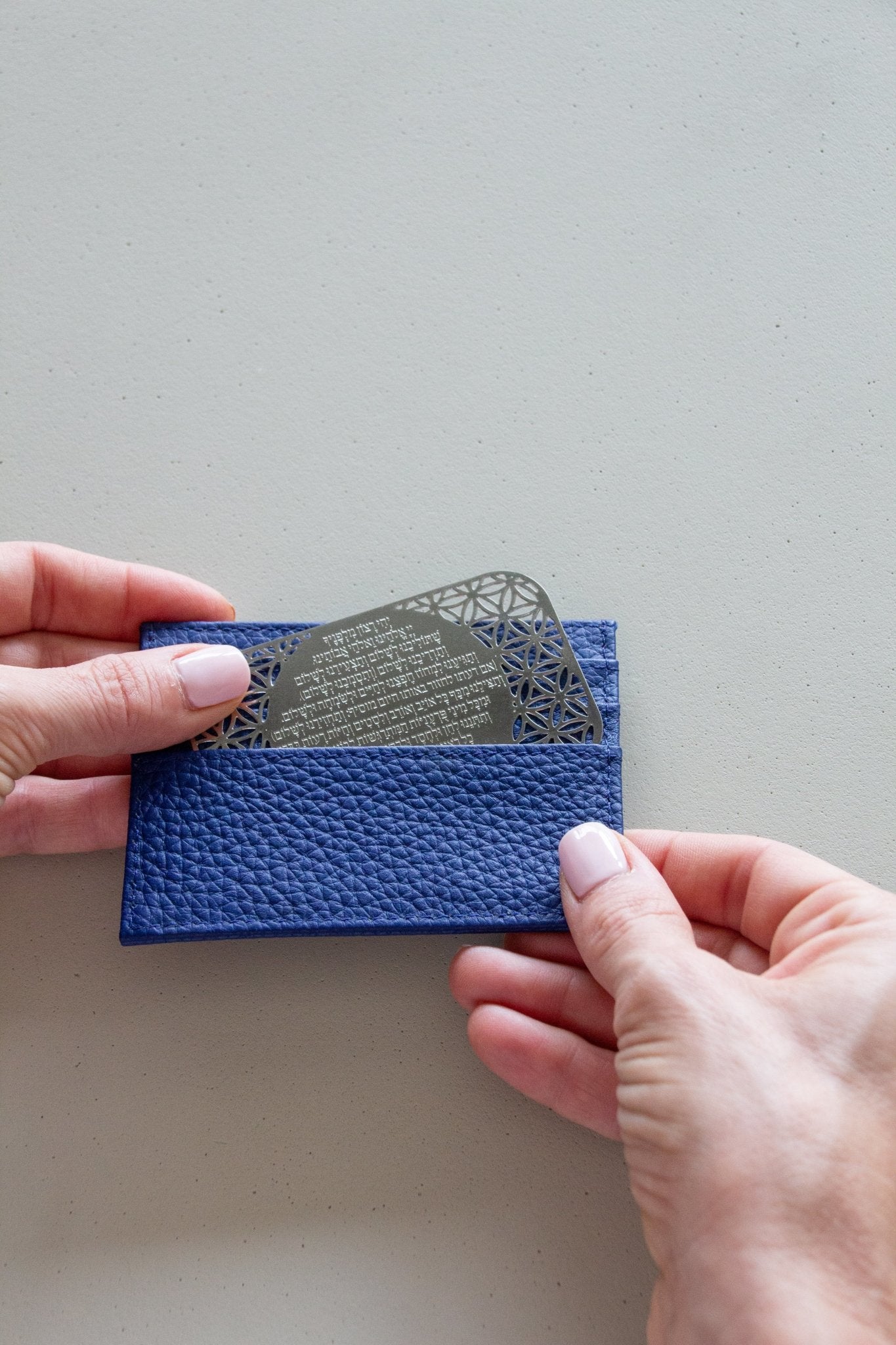 Tfilat Haderech metal card with lather wallet fussia - Stylish Luck Home Decor | Hamsa \ Hand Of Fatima | Good Luck Gifts