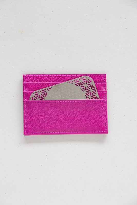Tfilat Haderech metal card with lather wallet fussia - Stylish Luck Home Decor | Hamsa \ Hand Of Fatima | Good Luck Gifts