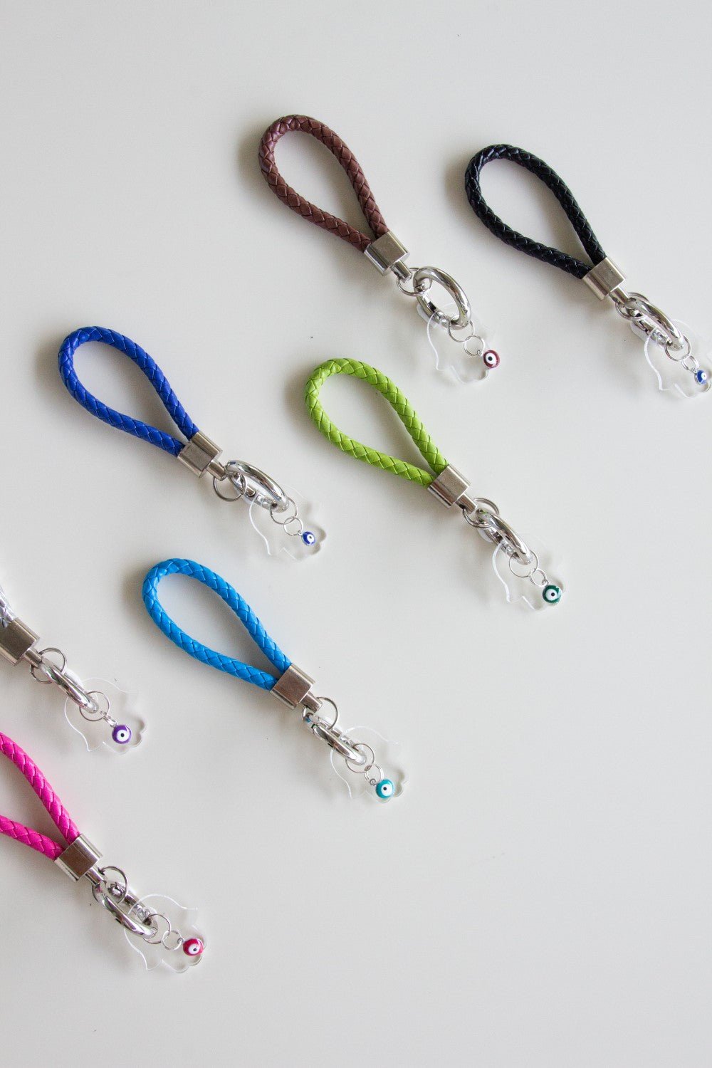 Weaving Tubular loop with Clear Hamsa & enamel evil eye for keychain and bag accessories. - Stylish Luck Home Decor | Hamsa \ Hand Of Fatima | Good Luck Gifts