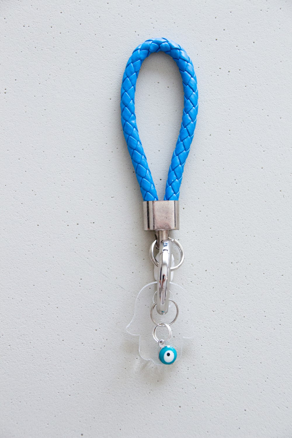Weaving Tubular loop with Clear Hamsa & enamel evil eye for keychain and bag accessories. - Stylish Luck Home Decor | Hamsa \ Hand Of Fatima | Good Luck Gifts