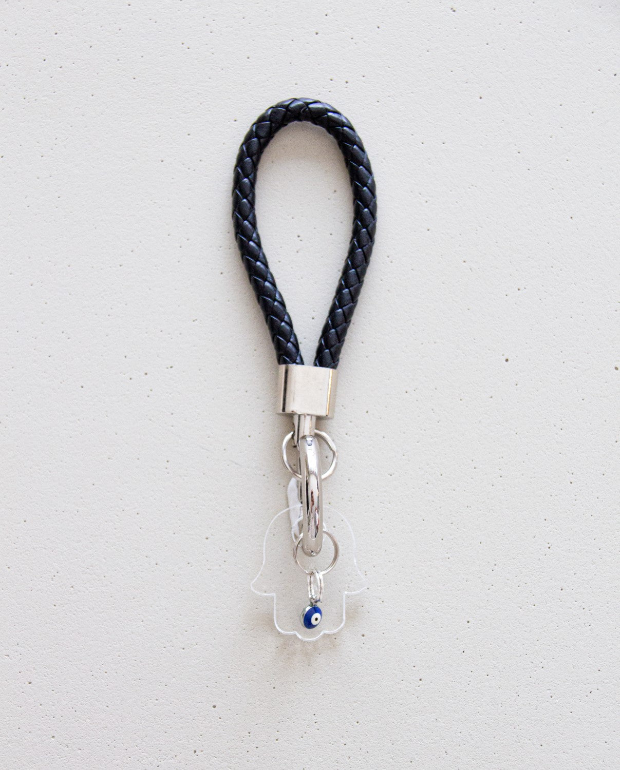 Weaving Tubular loop with Clear Hamsa & enamel evil eye for keychain and bag accessories. - Stylish Luck Home Decor | Hamsa \ Hand Of Fatima | Good Luck Gifts