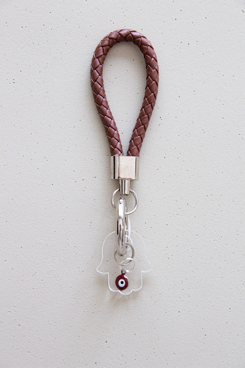 Weaving Tubular loop with Clear Hamsa & enamel evil eye for keychain and bag accessories. - Stylish Luck Home Decor | Hamsa \ Hand Of Fatima | Good Luck Gifts