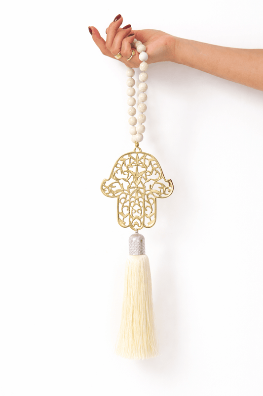 Gold Hamsa Wall Hanging with Howlite Stones - Protective Home Decor - Stylish Luck Home Decor | Hamsa \ Hand Of Fatima | Good Luck Gifts