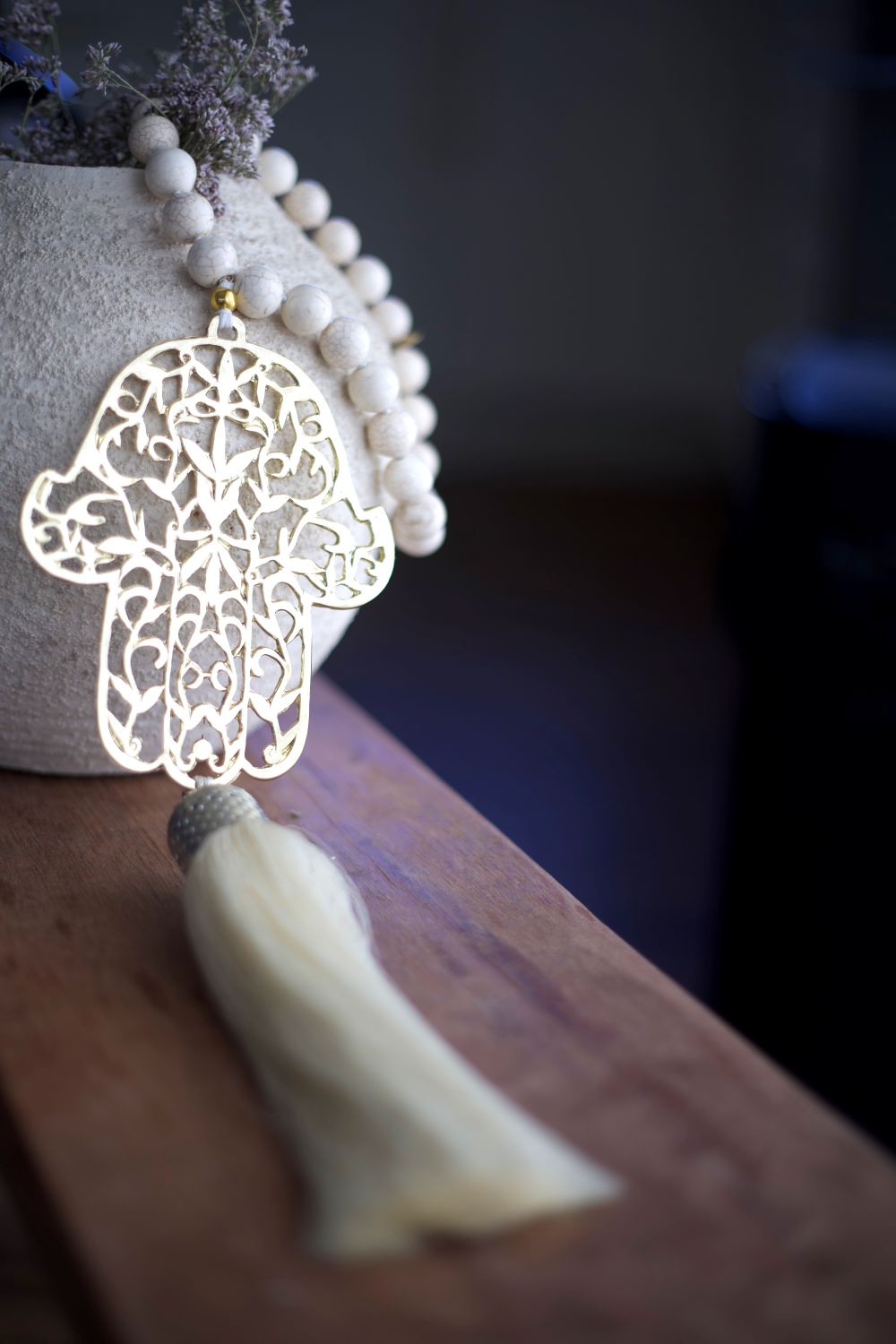Gold Hamsa Wall Hanging with Howlite Stones - Protective Home Decor - Stylish Luck Home Decor | Hamsa \ Hand Of Fatima | Good Luck Gifts