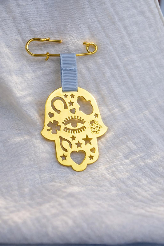 Hamsa hand evil eye Stroller Pin for Baby Good Luck - Gold - Stylish Luck Home Decor | Hamsa \ Hand Of Fatima | Good Luck Gifts