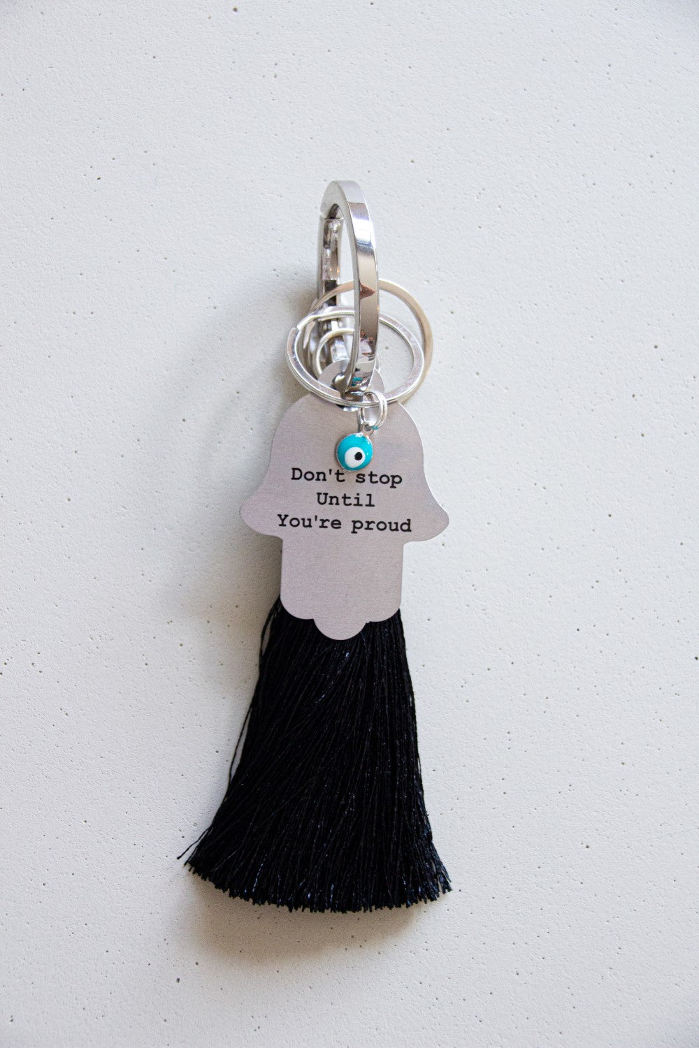 Hamsa mantra key chain with tassel - Black - Stylish Luck Home Decor | Hamsa \ Hand Of Fatima | Good Luck Gifts