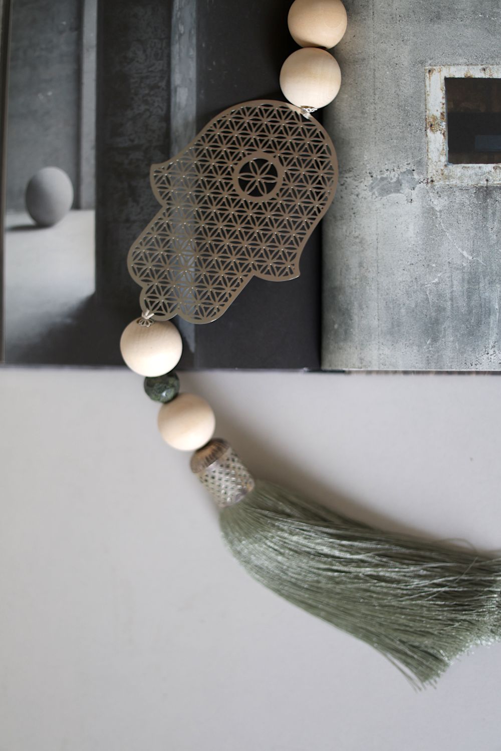 Silver Hamsa Wall Hanging with green Tassel - Protective Home Decor. - Stylish Luck Home Decor | Hamsa \ Hand Of Fatima | Good Luck Gifts