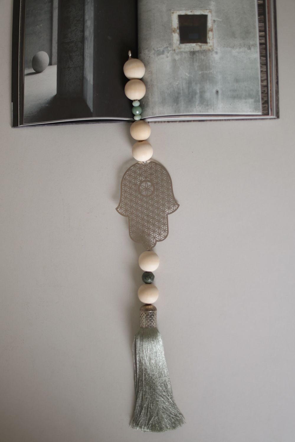 Silver Hamsa Wall Hanging with green Tassel - Protective Home Decor. - Stylish Luck Home Decor | Hamsa \ Hand Of Fatima | Good Luck Gifts