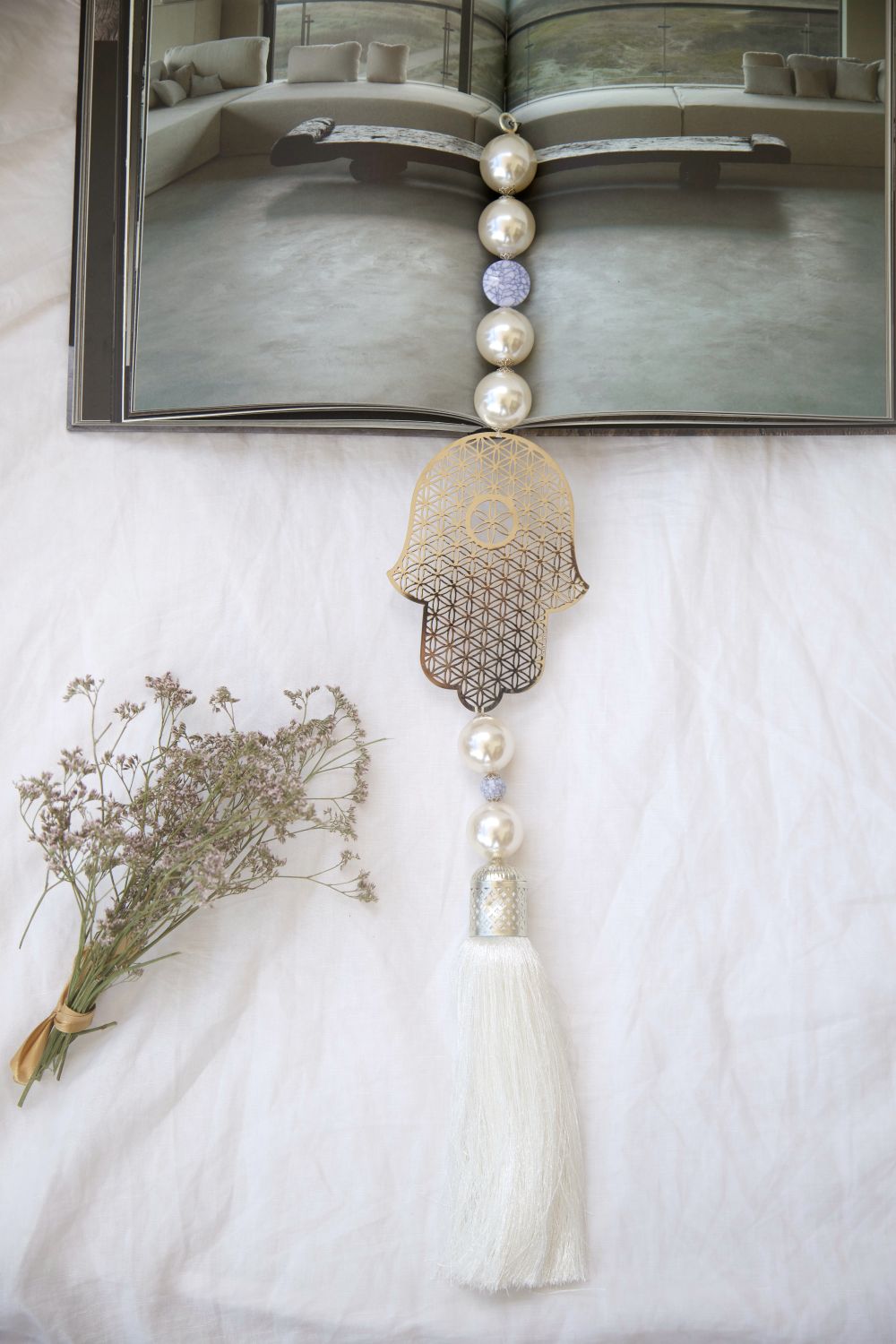 Silver Hamsa Wall Hanging with White Tassel - Protective Home Decor. - Stylish Luck Home Decor | Hamsa \ Hand Of Fatima | Good Luck Gifts