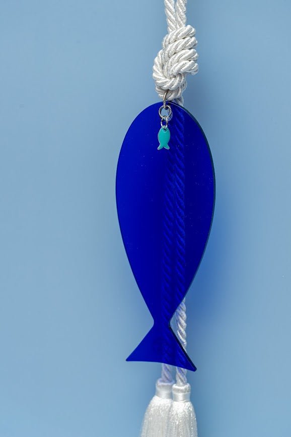Acrylic blue hanging fish for good luck - stylish luck home decore