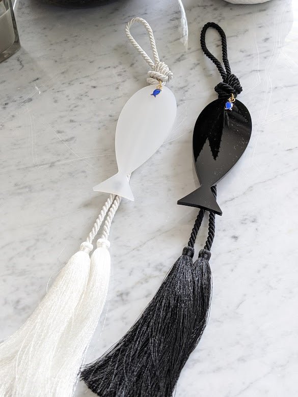 Acrylic black and white hanging fish for good luck - stylish luck home decore
