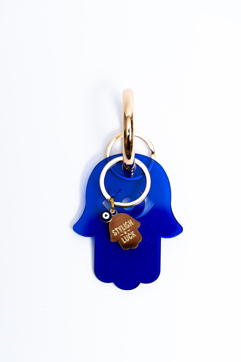 Blue acrylic Hamsa key holder with gold plated Hamsa & evil eye charm - Stylish Luck Home Decor | Hamsa \ Hand Of Fatima | Good Luck Gifts