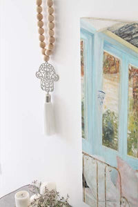 Hamsa Hand Wall Decor with Natural Wood Bead