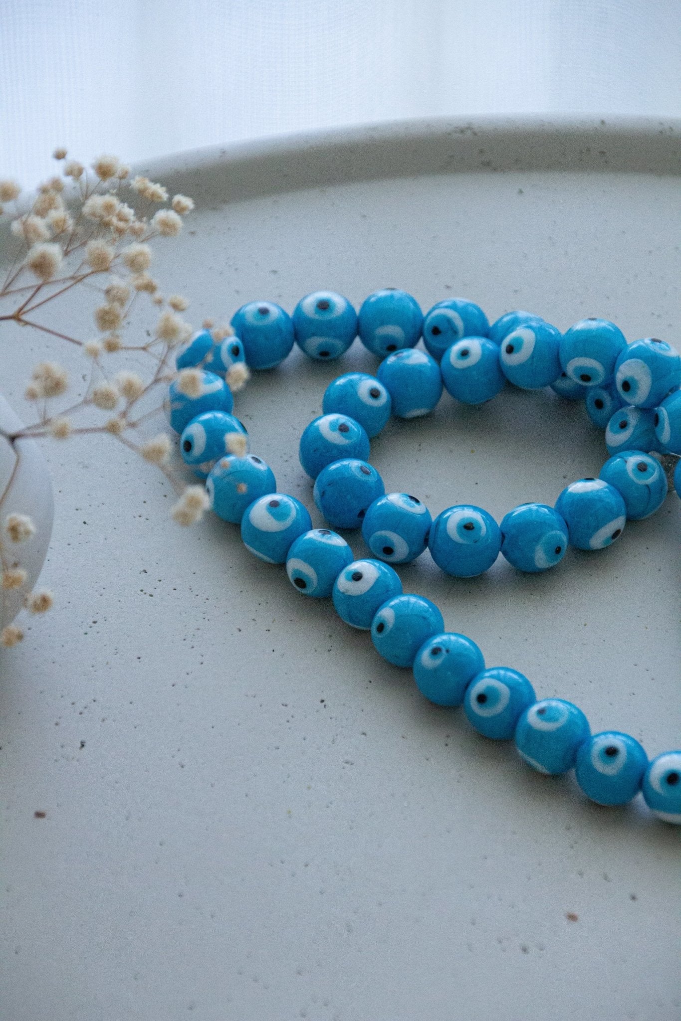 Evil eye glass beads home decor necklace with white silk tassel - Turquoise - Stylish Luck Home Decor | Hamsa \ Hand Of Fatima | Good Luck Gifts