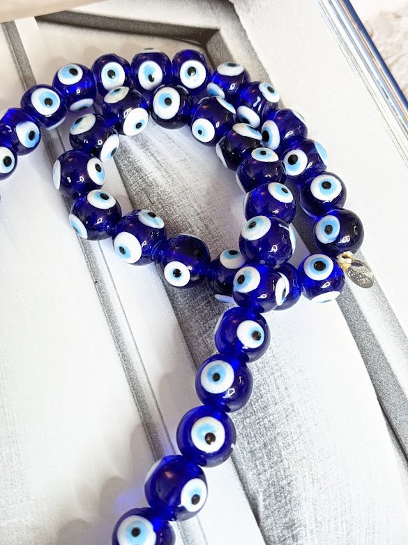 Evil eye Royal blue glass beads home decor necklace with white silk tassel - stylish luck home decor