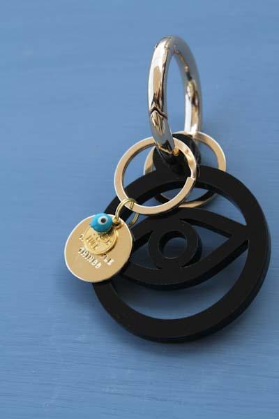 Black elegant Evil eye key holder with Gold plated key holder - stylish luck home decor