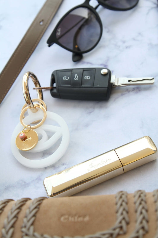 White elegant Evil eye key holder with Gold plated key holder - stylish luck home decor