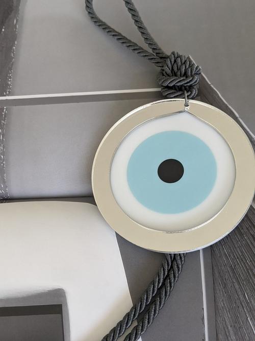 Acrylic Evil Eye wall hanging decoration Turquoise with Gray tassel - stylish luck home decor