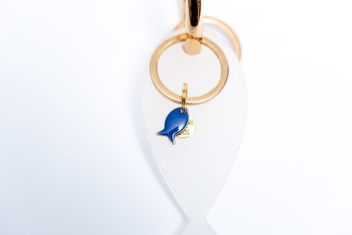 Fish lucky charm - key holder White acrylic Gold plated key holder - stylish luck home decor