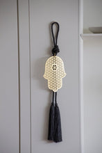 Load image into Gallery viewer, Flower of life gold plated hanging Hamsa with silk tassel - Stylish Luck Home Decor | Hamsa \ Hand Of Fatima | Good Luck Gifts