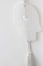 Load image into Gallery viewer, Hamsa acrylic with flower of life element - white - stylish luck home decor