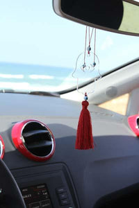 Clear Transparent Hamsa charm for car - with Red tassel - stylish luck home decor