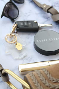 Gold plated key holder & Hamsa with evil eye with Tranparent clear acrylic Hamsa - stylish luck home decor