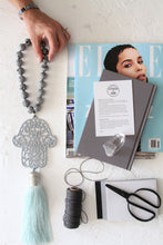 Load image into Gallery viewer, Hamsa Grey with quartz stones &amp; grey tassel For balance &amp; good luck - stylish luck home decor